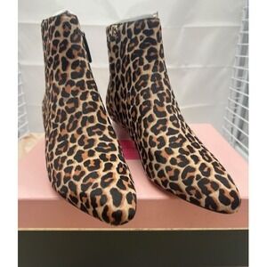 Kate Spade NY Sydney Lovely Leopard Zip Up Leather Fur Ankle Boots NIB - Size 8B